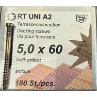 Terrassenschrauben RT UNI A2, antik gefärbt, 5 x 60 mm, Pack à 180 Stk.